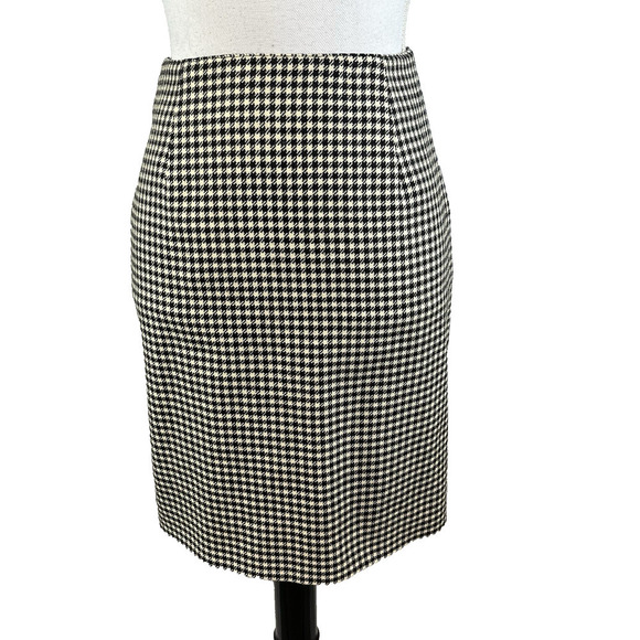Vintage Ralph Lauren Skirt sz 6 Pet Black Ivory Hounds Tooth Wool Straight Knee - Picture 1 of 8